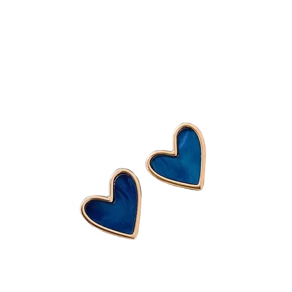 Blue and Gold Heart Shaped Stud Earrings - Picture 5 of 6